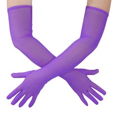 Lystaii 여성용 롱 튤 메시 시어 장갑 코스튬 오페라 웨딩 파티 할로윈 1920년대 댄스 브라이덜 장갑 퍼플., 퍼플