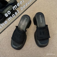 바르니디 Barnidi [ 5cm굽 ] 뮬 가보시 통굽 여성 슬리퍼(2color) // 키높이 신발 심플 베이직 (HI~153) 바르니디 Barnidi