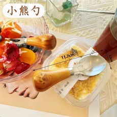 食品級不銹鋼小熊壓泥器 寶寶輔食工具, 1個, 新款可立小熊勺子-小熊木柄1支