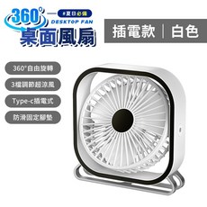 掛立兩用旋風循環扇 靜音壁掛桌扇 USB供電 渦輪電風扇 空氣循環扇 露營風扇, 360度桌面風扇【插電款】｜白色, 白色, 360度桌面風扇【插電款】