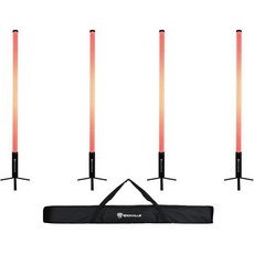 로크빌 4X 록 세이버 블랙 무선 DMX DJ 튜브 조명 5피트 23시간 배터리 RGBWA LED 192개 IP65 실내/외 앱 컨트롤+원격 패딩백 바닥 스탠드/트러스 마운트, Black, 1개