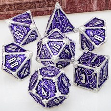 다면체주사위 금속 DND 던전 및 드래곤 RPG 세트 D20 D12 D10 D8 D6, Silver Purple, 1개