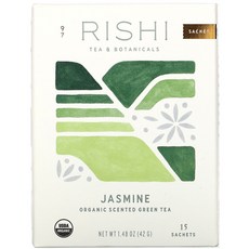 Rishi Tea 유기농 가향 녹차 자스민 티백 15개 42g(1.48oz) 1팩