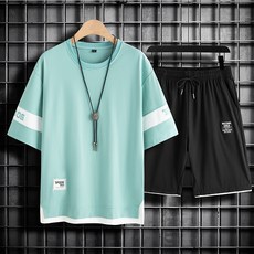 오스틱니 NEW 남자 배색 레이어드 츄리닝세트/반팔 반바지 세트/여름 트레이닝 세트/남자 여름 반바지 세트/상하의 세트 빅사이즈 6817