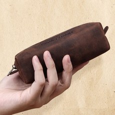 復古瘋馬皮方形拉鏈真皮鉛筆盒