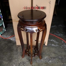 小o結緣館仿古雞翅木圓形花台擺飾桌藝品架35x35x81，增添居家藝術氣息