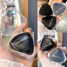 MSMEESHU 黑鳳梨粉撲 超軟氣墊粉撲 乾濕兩用三角海綿粉撲 附專屬收納盒, 1個, 單個【送收納盒】