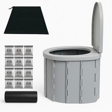 파파스 캠핑 차박변기 화장실 노지 접이식변기 파우치+응고제+리필봉투, 그레이, 1개