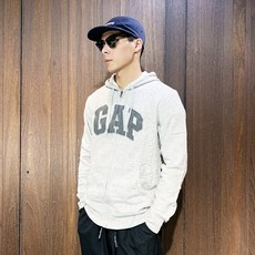 GAP 連帽外套 刷毛棉質 長袖素面Logo外套 男款 麻灰