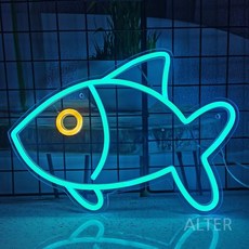 물고기 네온 사인 장식 생선 스시 조명 피쉬 벽 횟집 led 초밥 빨간색과 노란색 가재 33x30cm, J. 자홍색 물고기 60x48cm