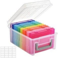 사진 보관함 5 x 7 인치 칸막이가 있는 내부 초대형 상자 0 개 손잡이가 컬러풀한 무산 보관 용기 공예 도장 등을 위한 정리함 공예품 등, Colorful