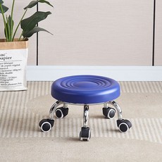 家用美縫凳滑輪矮凳，美甲修腳旋轉擦地帶輪小板凳，兒童帶娃學步凳子, 加厚藍色水波-彩輪【22厘米】