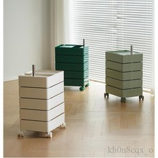 可移動旋轉櫃 桌下收納櫃 零食化妝品收納小推車 抽屜邊櫃 床頭櫃, 1個, 5層 鋼藍色,1個