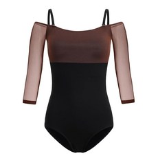 발레복 체조 더 레오타드 숄더 패널 오프 HROYL 메쉬 슬리브 여성 3/4 유니폼 -