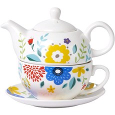 도자기 찻주전자와 컵 세트 하나 티 플로럴 찻주전자 여성용 선물 정원의 봄