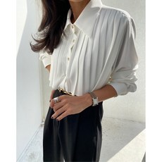 체인지쉬(change she)여성 금장단추 앞면 셔링 벌룬 소매 정장핏 블라우스