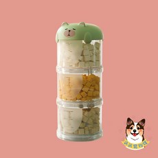 熊熊分裝杯 狗狗零食罐 零食收納罐 狗肉乾保存 收納桶 飼料桶 密封盒 寵物外出隨行杯, 綠, 1個