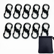 파크라이프 고강도 양방향 미니 스텐 카라비너 도난방지 잠금장치 + 파우치 1개, 1세트, 블랙10개
