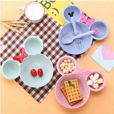 메이리나 1+1 유아식판 아동식판 간식그릇 나눔접시 수저세트 어린이그릇 미키 이유식그릇 유아그릇, 블루+핑크 x 1세트, 1개