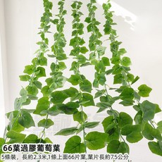 優選樂購 仿真藤條 綠蘿葉裝飾 綠藤藤蔓 假樹葉 塑膠花藤 水管道遮擋 空調遮擋 仿真綠葉花, 66葉過膠葡萄葉5條, 1個