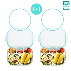 [바른식판] 스텐식판일자형2개+뚜껑2개+실리콘패킹2개, 스텐식판일자형2개+핑크뚜껑2개+노랑패킹2개, 1개