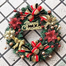 洋洋小品45cm金紅聖誕花圈聖誕花環】桃園平鎮中壢聖誕節裝飾花圈, 1個, 金紅