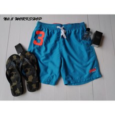 Superdry 男款數字3圖案抽繩海灘褲 藍色 S
