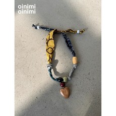 CF oinimi 趣味拼布木頭愛心項鍊 手工多材質 可調節