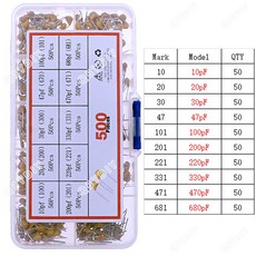 다층 세라믹 커패시터 키트 50V 100 106 10pF 10uF 102 103 104 105 22pF 47pF 68pF 1nF 10nF 100nF 1uF 08mm, 10pF680pF x 500pcs