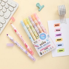 花香雙頭熒光筆香味手帳筆學生彩色記號筆重點標記筆記好幫手, 1個, 928果香雙頭熒光筆（一排6支）