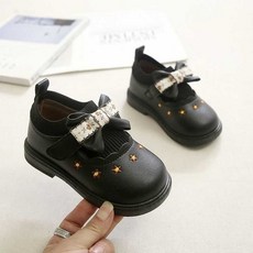 兒童蝴蝶結小皮鞋，刺繡公主風，軟底學步鞋