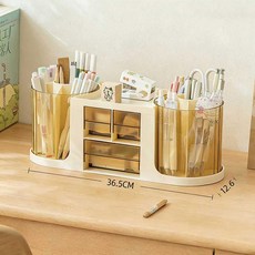 KDNC 책상용 다용도 360도 회전형 필통 정리함, 1개, 크림