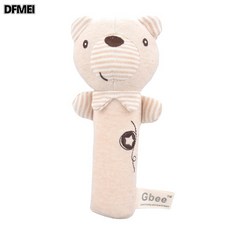 QRU Gbee有機棉嬰幼兒手搖棒新生兒安撫玩偶嬰兒0-1歲寶寶玩具手搖鈴, 1個, 小熊棒(OPPO袋)