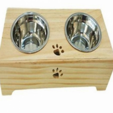 원목 강아지 식기 두구 고양이 식기 발자국 스테인리스 밥그릇