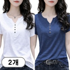 차쿠 1+1 여성 빅사이즈 브이넥 반팔티 브이넥 반팔 티셔츠