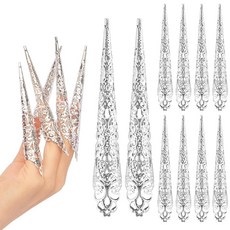 CLFYOU 여성용 긴 손톱 링 코스프레 아머링 롱 네일링 투명 조각 가짜 손톱 링 가짜 네일 링 손가락 장식 손톱(손가락) 여성 DIY 네일 아트 액세서리 할로윈 코스튬 선물