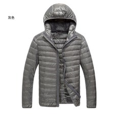 LARGE STORE 日系百搭極輕素面薄羽絨連帽外套 男生禦寒外套