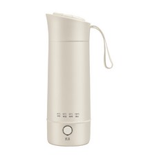 304不鏽鋼智能加熱水杯 便攜式電熱保溫煮水杯, 米白色按鍵式電熱水杯