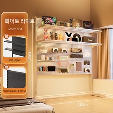 벽선반 조립식 나무책장 인테리어 수납 선반 디스플레이 랙 컴퓨터 데스크탑용, 1단, 광택 화이트 126x35x190 2층+4홀 보드