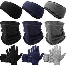 Jeere 9피스 이어 워머 헤드밴드 페이스 마스크 플리스 넥 게이터 드로스트링 겨울 니트 장갑 남성 여성 성인용 블랙 그레이 네이비 블루 111614