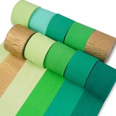 PartyWoo 그린 크레이프 종이 스트리머 10롤 249.9m(880피트) 골드 및 쉐이드 팩 그린 크레이프 종이 졸업 크리스마스 웨딩 정글 생일 파티 장식용 (4.5cm x, 그린-9019