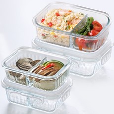 네오플램 내열유리 칸칸이 나눔 반찬통 4p 370mlx2p+600mlx2p, 1세트