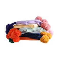 오코텍스 코튼 컬러플 폼폼 블랭킷 알러지케어 봄 가을 담요, 네이비