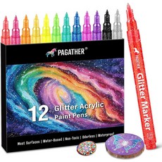 페인트 마카 펜 12가지 색상 글리터 마커 0.7mm 초미세 팁 스파클링 아크릴 펜으로 공예 성인용 색칠 종이 바위 나무 유리 천에 DIY 프로젝트를 진행합니다, 24 Glitter