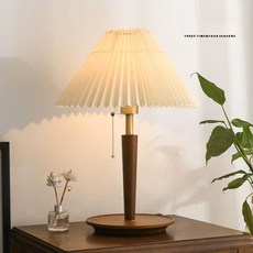 빈티지 플리츠 조명 레트로 7w 램프 스탠드 미드센츄리, 스트링 스위치, 스타일 B 월넛 단일색 7W
