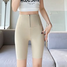 Makone 여성 앞지퍼 조거 팬츠 봄여름 힙업 레깅스 5부 반바지 복부압박 샤크팬츠