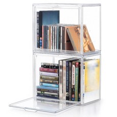 CroBlissful 2팩 쌓을 수 있는 투명 플라스틱 CD/DVD 오거나이저 방진 마그네틱 플립 커버 보석 케이스 홀더 미디어 보관 정리함 오거나이저 당 최대 40개의 CD