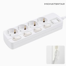 몬스터탭 국산 개별 절전 과부하차단 스위치 멀티탭 슬림 플러그, 1개, 개별 4구 화이트, 5m