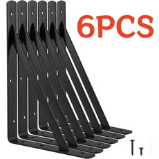 6PCS 선반 삼각대 브래킷 장식용 벽걸이 앵글 나사 삼각형, 8 inch