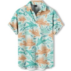 DADDYLOCO 남성용 하와이안 셔츠 열대 과일 프린트 휴가 반팔 버튼 다운 여름 해변 스타일 Flyfish-1 3XL 269602